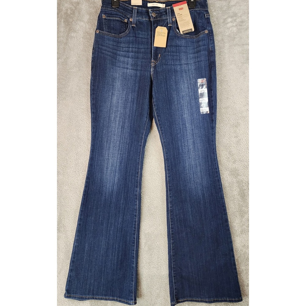 Levis 726 Flare Jeans Womens 10 Long W30 L32 Blue HyperSoft High Rise Casual